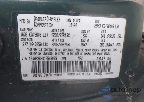 2001 Dodge Durango z USA, uszkodzony, nr VIN 1B4HS28N61F542059